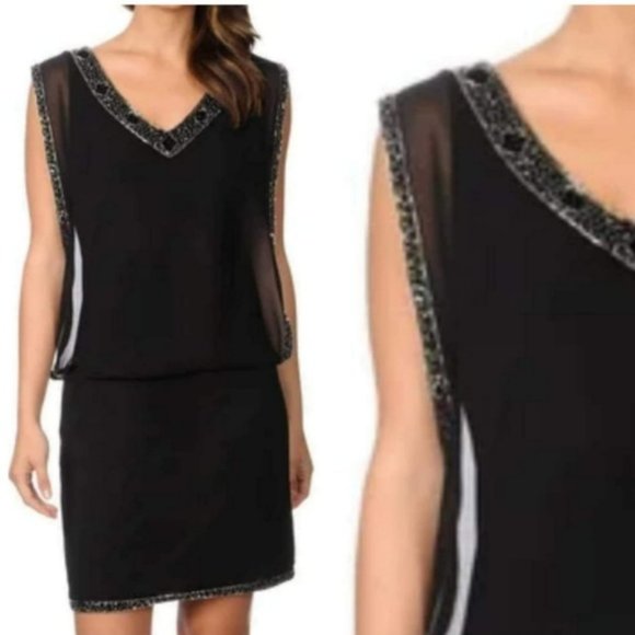 🌟J Laxmi || Black Drop Waist Beaded Cocktail Dress - Picture 3 of 11